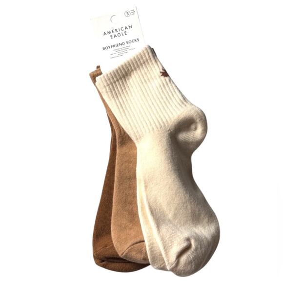 American Eagle Outfitters Boyfriend Style Three Pack Brown and Cream Socks NWT - Picture 1 of 11
